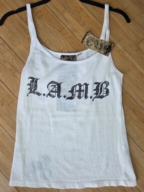 L.A.M.B. by Gwen Stefami White Ribbed Logo Strappy Tank Top